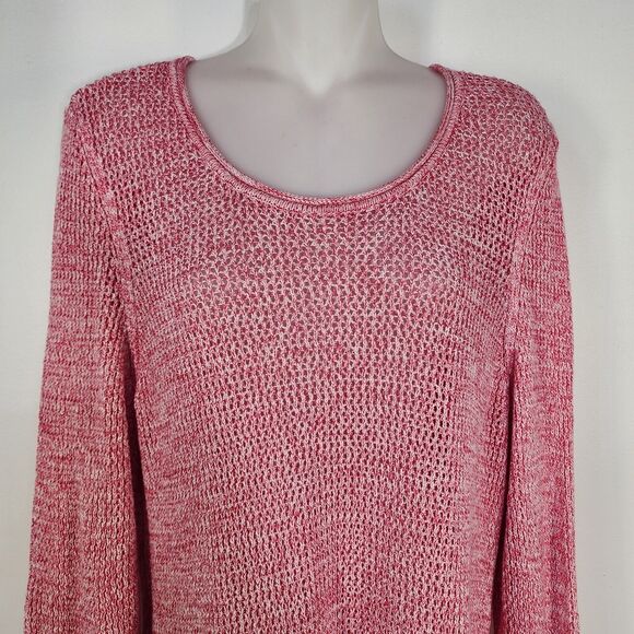 Chico's Women Sweater Size 3 XL Coral Pink Open Stitch Knit Pullover Long Sleeve - Picture 3 of 11